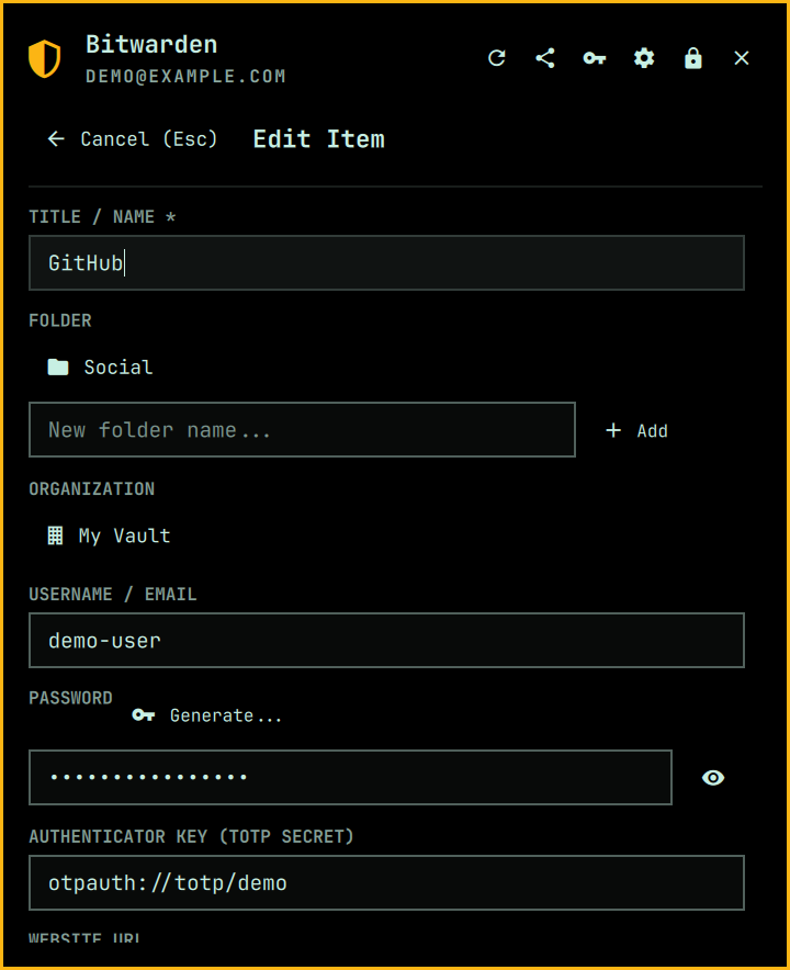 Edit item form
