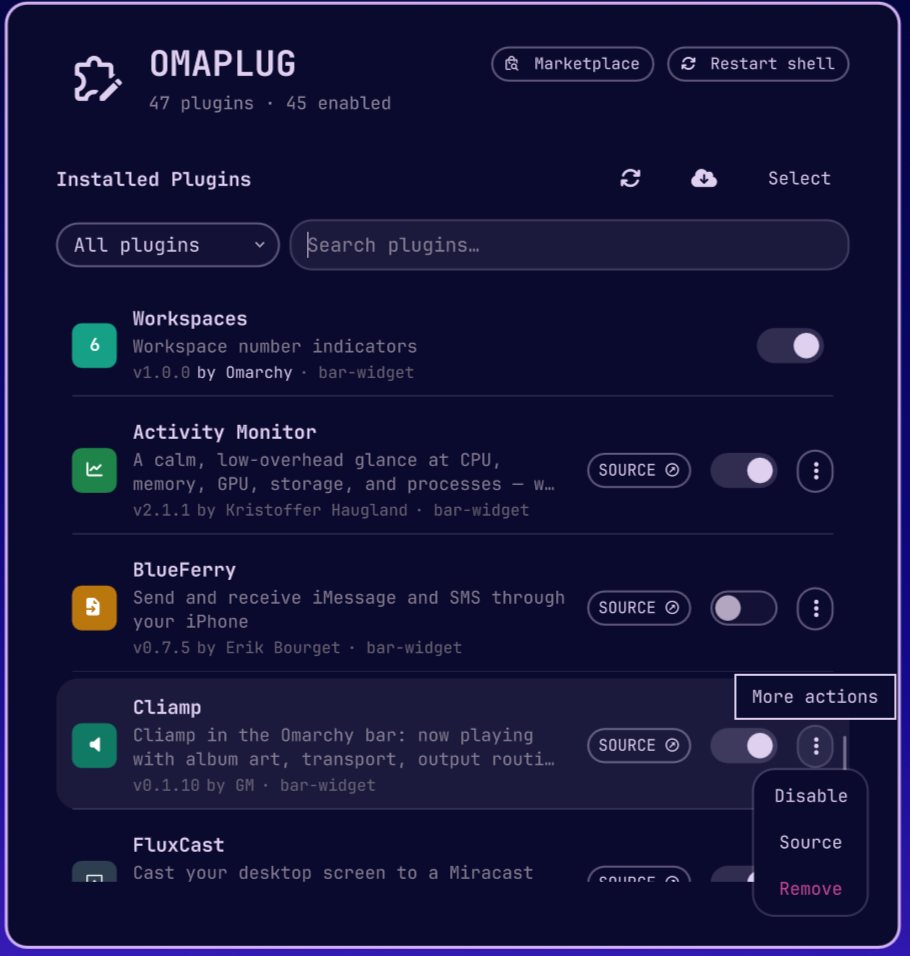 Row action menu